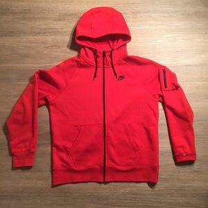 Nike Zip-Up Hoodie Jacket Red Fleece Men's Large